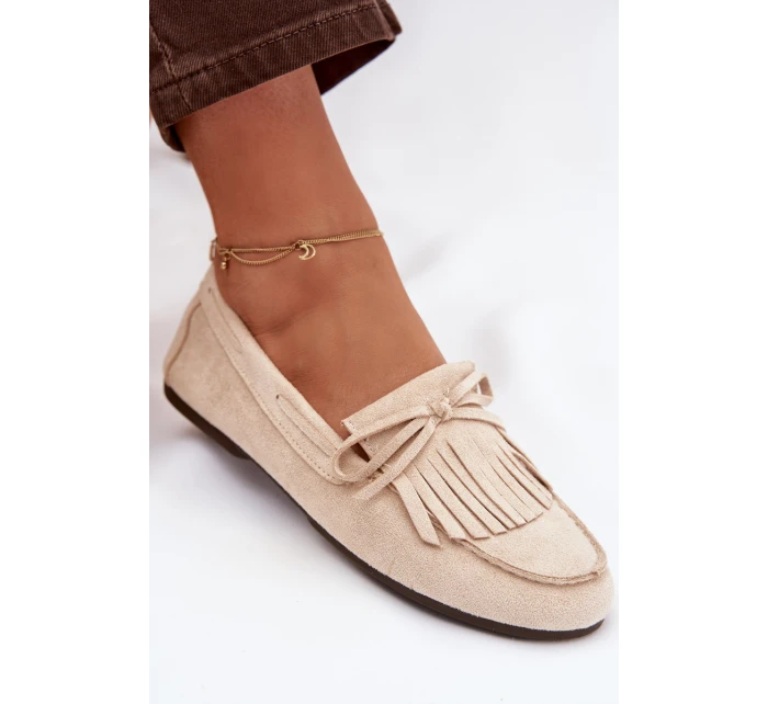 Dámské mokasíny s třásněmi světle béžové model 21915108 - Boto