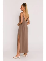M791 Maxi šaty s hlbokým výstrihom do V - kakaové