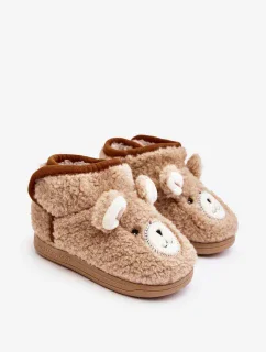 Dětské zateplené pantofle s medvídkem, béžová Eberra