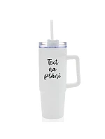 TEXT NA ŽIADOSŤ - biely cestovný termohrnček s priehľadným viečkom 900 ml