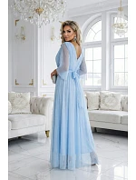 Dlhé trblietavé plus size šaty 654-3 modré - Numoco