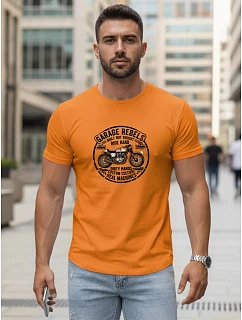 Pánské oranžové tričko s potiskem motorky FashionStreet NX5007R