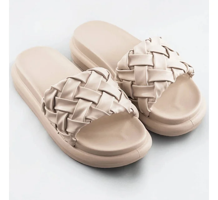 Béžové dámske šľapky so zapleteným opaskom (XA-137)