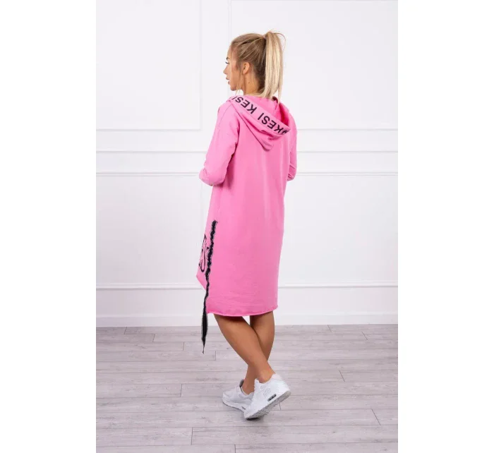 Svetloružové šaty s kapucňou a potlačou Svetloružové šaty s kapucňou a potlačou