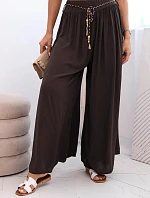 Dámske viskózové nohavice so širokými nohavicami hnedé