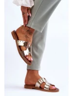 model 21617412 Dámské žabky s ozdobnými výřezy Zlaté - Zazoo