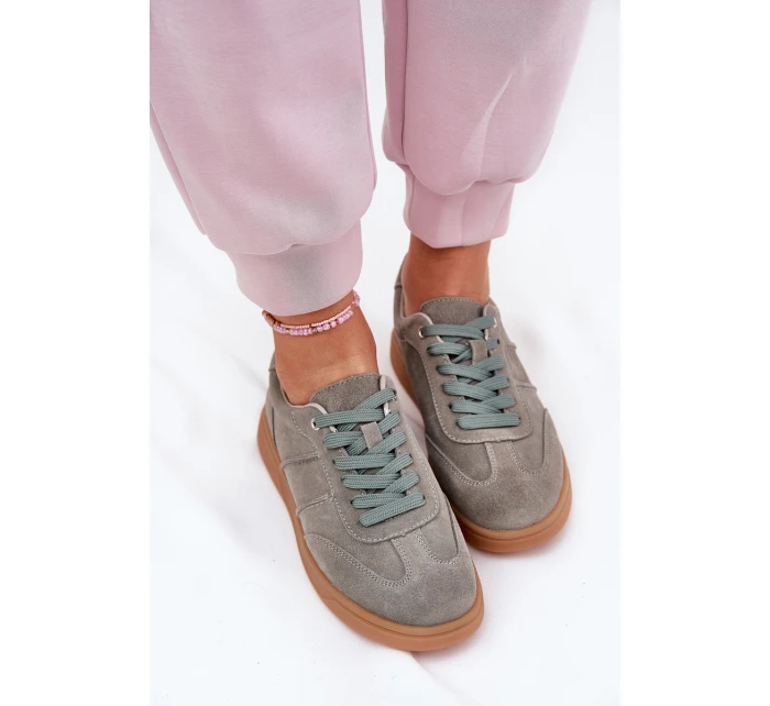 Zamszowe Niskie Sneakersy Damskie Zielone Paliana