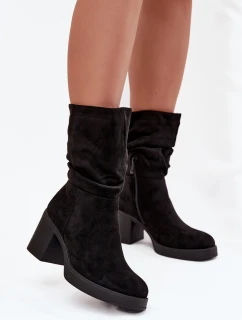 Dámské kotníkové boty s řasením na sloupku Černé model 21747845 - Boto