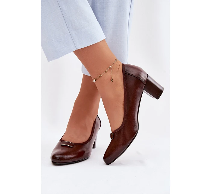 Lodičky na podpatku model 22100855 Hnědé - VINCEZA