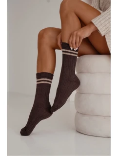 Dámske ponožky s prúžkami - čokoládové