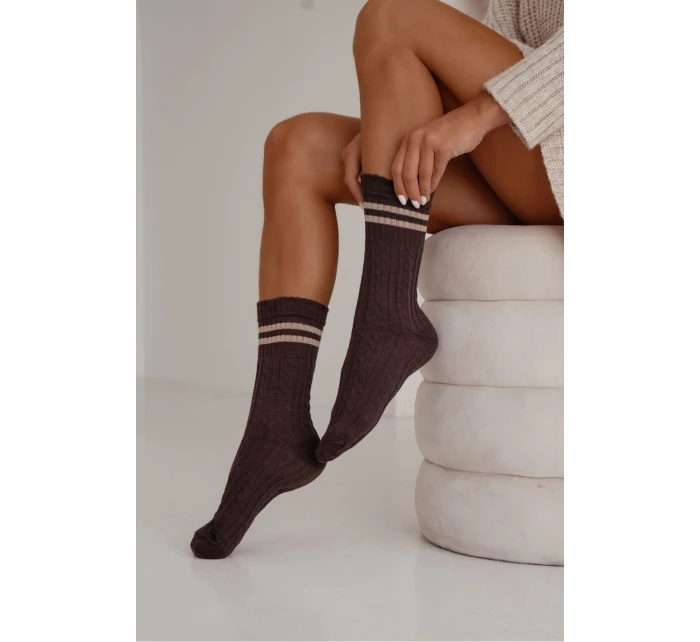 Dámske ponožky s prúžkami - čokoládové Dámske ponožky s prúžkami - čokoládové