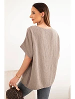 Dámska bavlnená blúzka oversize s véčkovým výstrihom a fango čipkou