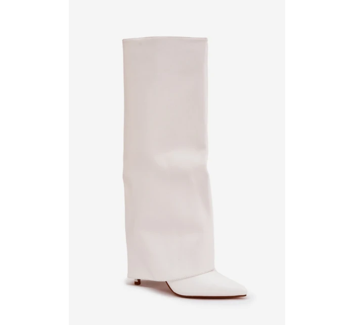 Ocieplane Kozaki Na Szpilce Z Wywiniętą Cholewką Białe Tamonia Ocieplane Kozaki Na Szpilce Z Wywiniętą Cholewką Białe Tamonia