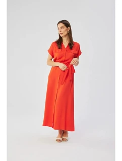 Viskózové maxi košilové šaty model 22296982 korál - STYLOVE