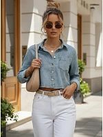 Krátka dámska džínsová košeľa s dlhými rukávmi FashionStreet TY5692