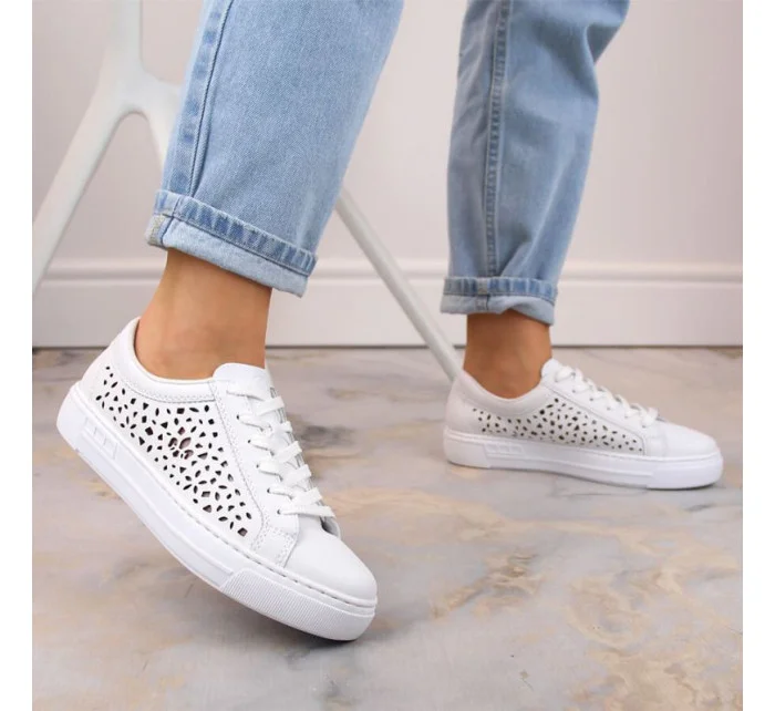 Pohodlné kožené topánky Rieker W RKR641 white