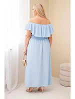 Dámske plus veľkosť šaty s volánom a elastickým pásom modrá