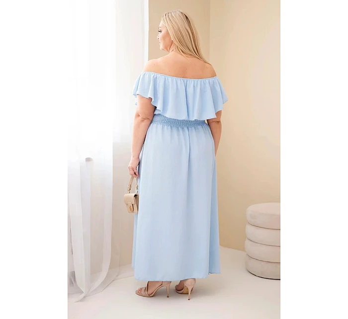 Dámske plus veľkosť šaty s volánom a elastickým pásom modrá
