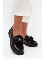 Lakierowane Mokasyny Damskie Z Kokardką S.Barski HY51-319 Czarne