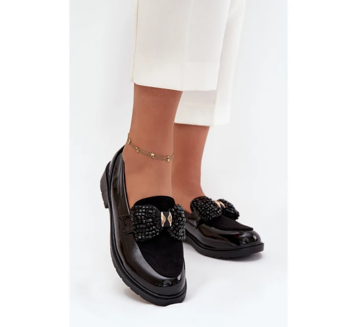 Lakierowane Mokasyny Damskie Z Kokardką S.Barski HY51-319 Czarne