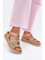 Sandały Damskie Na Koturnie Z Ozdobami Inblu RV000015 Beżowe