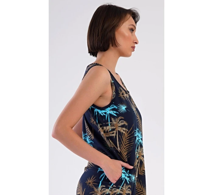 Dámska nočná košeľa Tropicana Dark Blue Pattern - Vienetta Dámska nočná košeľa Tropicana Dark Blue Pattern - Vienetta