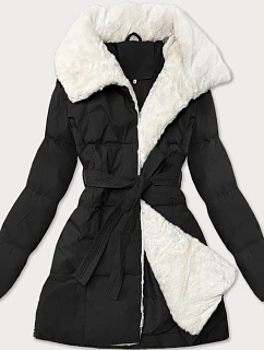 Dámska bunda s kožušinovým golierom J Style čierna (16M9165-392)