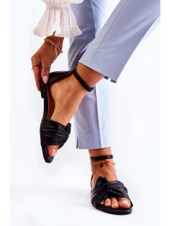 Modne Damskie Skórzane Sandały Czarne Astana