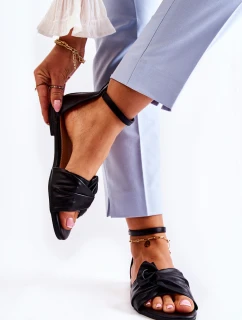 Modne Damskie Skórzane Sandały Czarne Astana