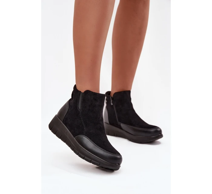 Dámské kotníkové boty na zip kožešinou Černé model 21714328 - Boto