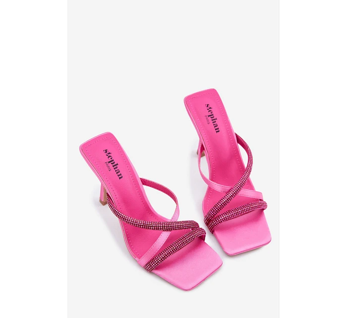 Dámské lodičky na jehlovém podpatku s pásky a kamínky fuchsiové Karima