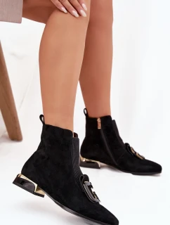 Dámske členkové topánky zo semišovej kože s nízkym podpätkom - čierne