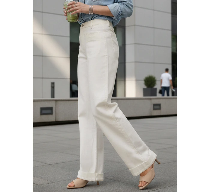 Dámske džínsy s vysokým pásom a širokými nohavicami krémové FashionStreet UY2938