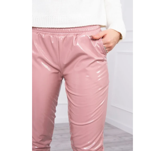 Dvojvrstvové velúrové nohavice tmavo ružové