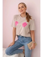 Bavlnená blúzka s kvetinovou potlačou béžová