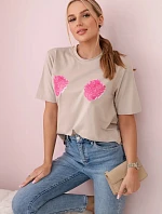 Bavlnená blúzka s kvetinovou potlačou béžová