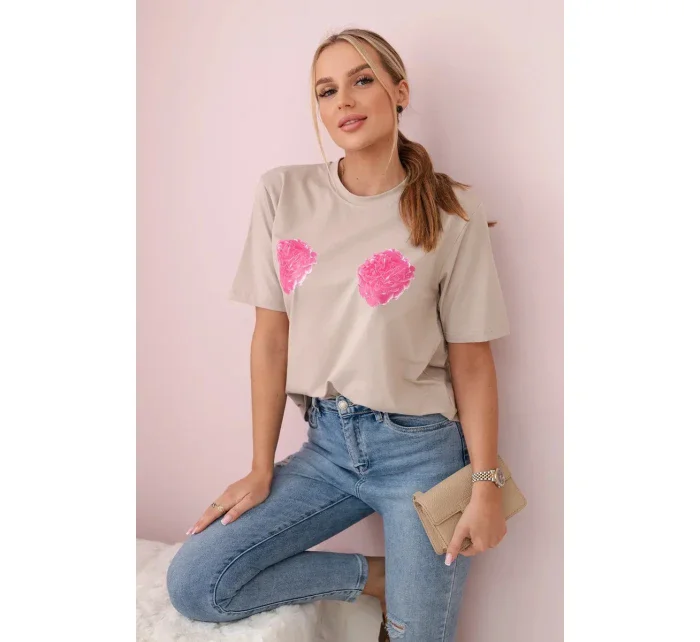 Bavlnená blúzka s kvetinovou potlačou béžová