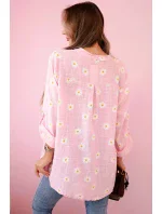 dámská halenka s květinovým vzorem, dlouhými rukávy a knoflíky růžová model 21188653 - K-Fashion