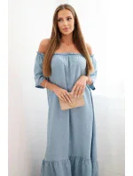 Dámské šaty s krátkým rukávem a volánky světlý denim