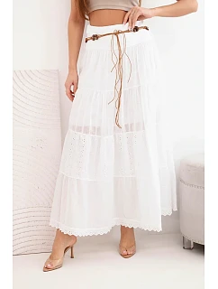 Dámská maxi bavlněná sukně s model 22048763 výšivkou a elastickým pasem bílá - K-Fashion