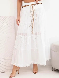Dámska maxi bavlnená sukňa s čipkovou výšivkou a elastickým pásom biela
