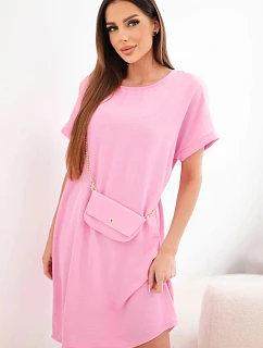 Dámske šaty s krátkym rukávom a retiazkou candy pink