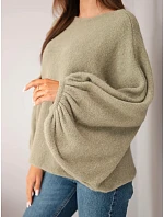 Svetr dámský s přídavkem model 22540768 oversize světlé khaki - K-Fashion Svetr dámský s přídavkem model 22540768 oversize světlé khaki - K-Fashion