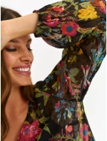 Dámska blúzka SBD1480 čierna s potlačou - FPrice Dámska blúzka SBD1480 čierna s potlačou - FPrice