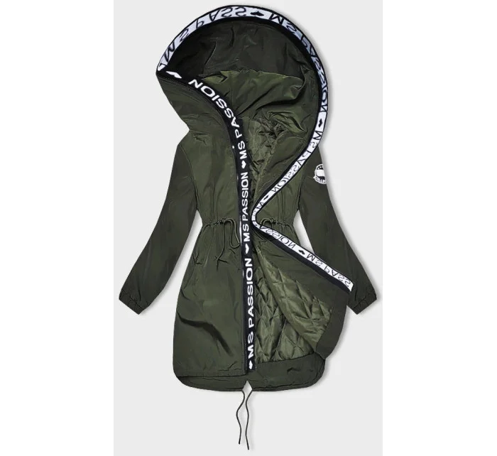 Tenká dámská bunda v barvě khaki s ozdobnou lemovkou model 18319638 - Miss TiTi Tenká dámská bunda v barvě khaki s ozdobnou lemovkou model 18319638 - Miss TiTi