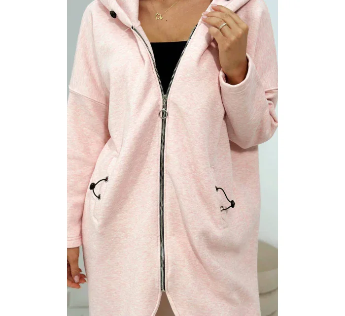 Zateplená dlhá mikina prášková ružová melanž