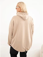 Dámska mikina Plus Size z viskózy s kapucňou a klokaním vreckom v kamelovej farbe
