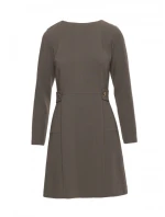 S419 Šaty s ozdobnými gombíkmi v páse - khaki