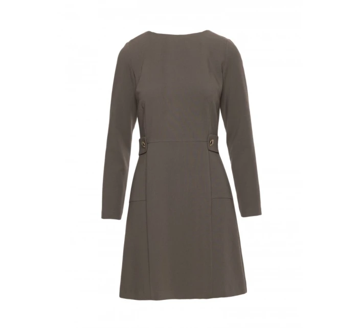 S419 Šaty s ozdobnými gombíkmi v páse - khaki