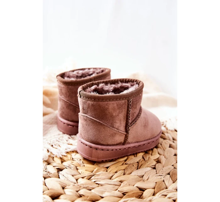 Dětské Teplé Sněhule Semišové Tmavě béžové Gooby Dětské Teplé Sněhule Semišové Tmavě béžové Gooby